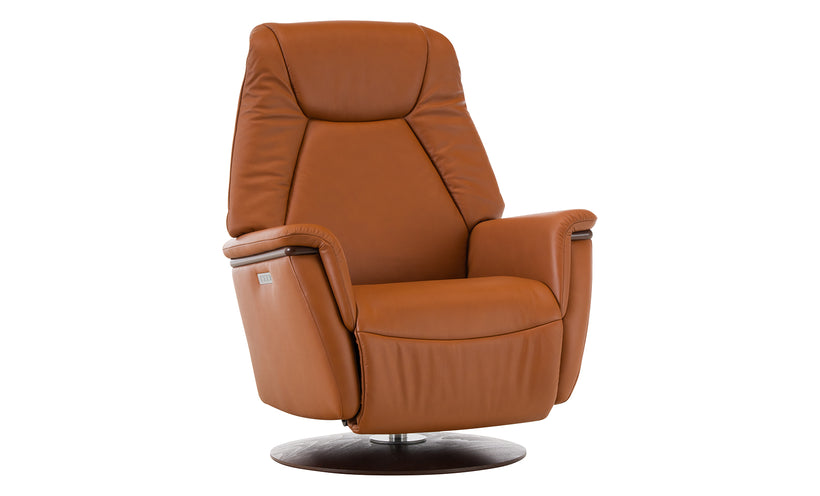 Brown leather recliner chair on a white background